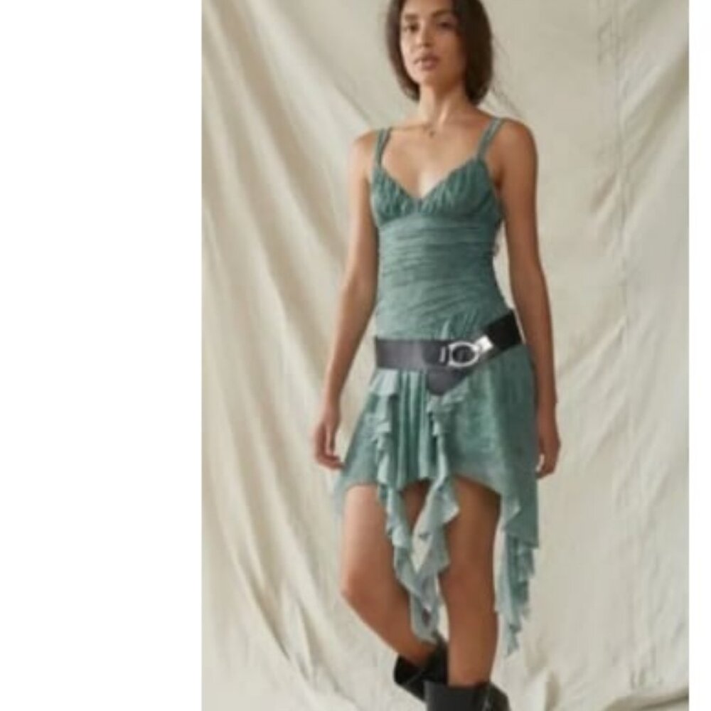 KIMCHI BLUE x Urban Outfitters Ilana Blue Ethereal Mesh Drapey Mini Dress S
